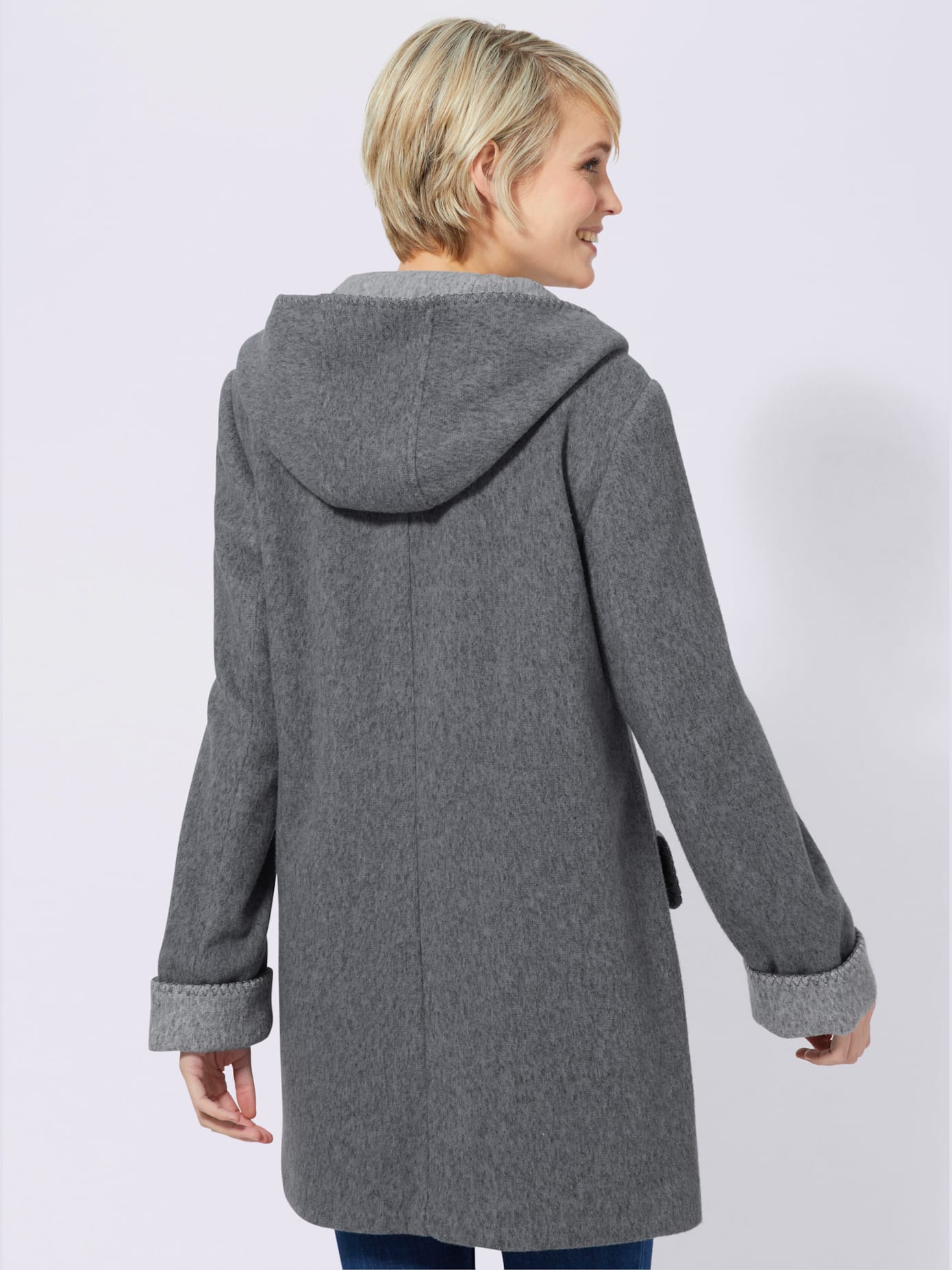 Manteau imitation laine poches plaquées à rabat avec capuche