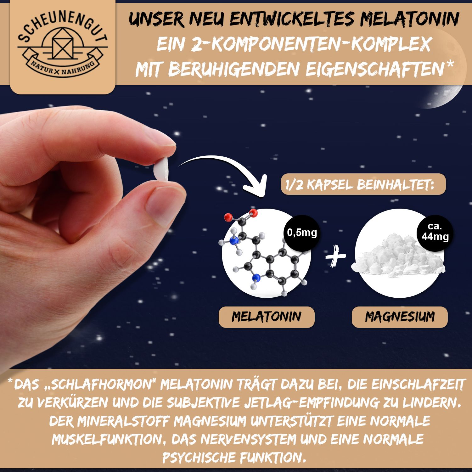 Scheunengut® Melatonin | Schlafkomplex mit 1mg Melatonin pro Tablette | 100% natürlich