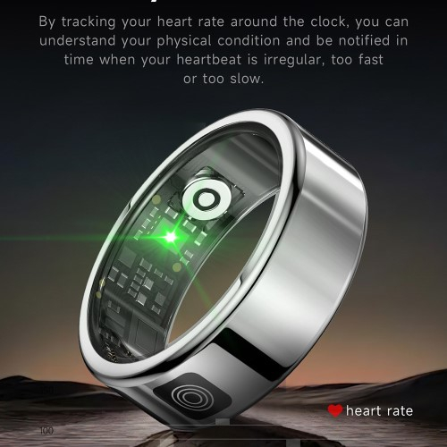 Smart Ring mit Quick-View Display / Blutsauerstoffmessung / Schrittzähler (19.9mm Durchmesser) (IP68) - Silber