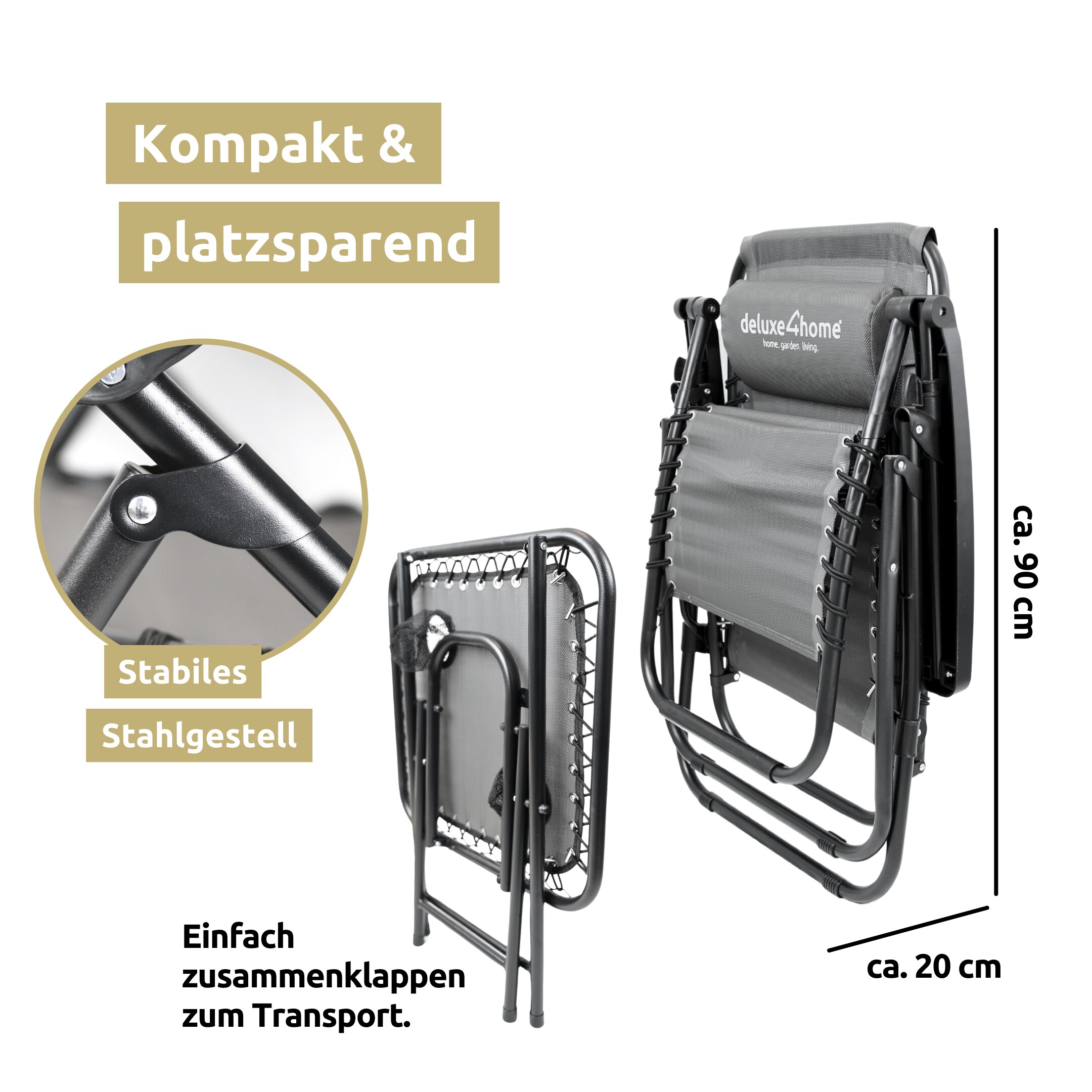 deluxe4home® Liegestühle mit Klapptisch faltbar mit gepolsterter Kopflehne