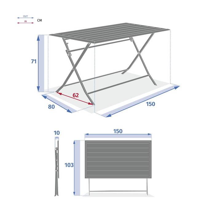 Table de jardin pliante rectangulaire AZUA Gris smoke