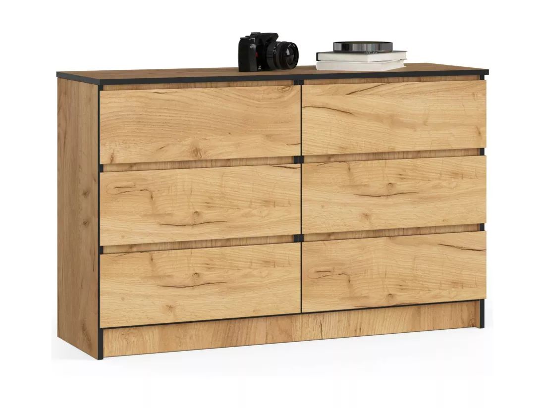 Commode AKORD K120 Chêne Craft 120 cm 6 tiroirs façade Chêne Craft 120x40x77 cm