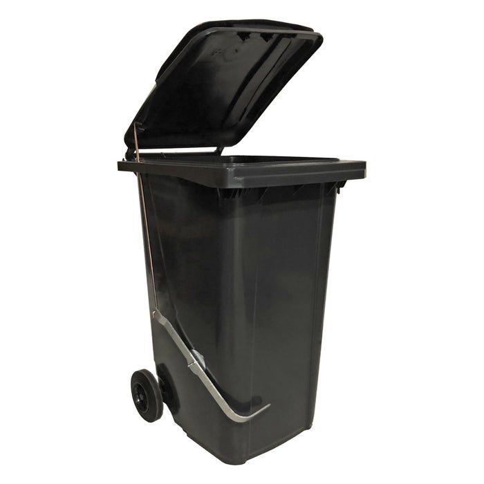 Afvalcontainer 240 liter grijs met blauw deksel en voetbediening (6151801899899)