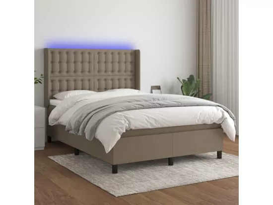 Sommier tapissier avec matelas et LED Taupe 140x190 cm Tissu