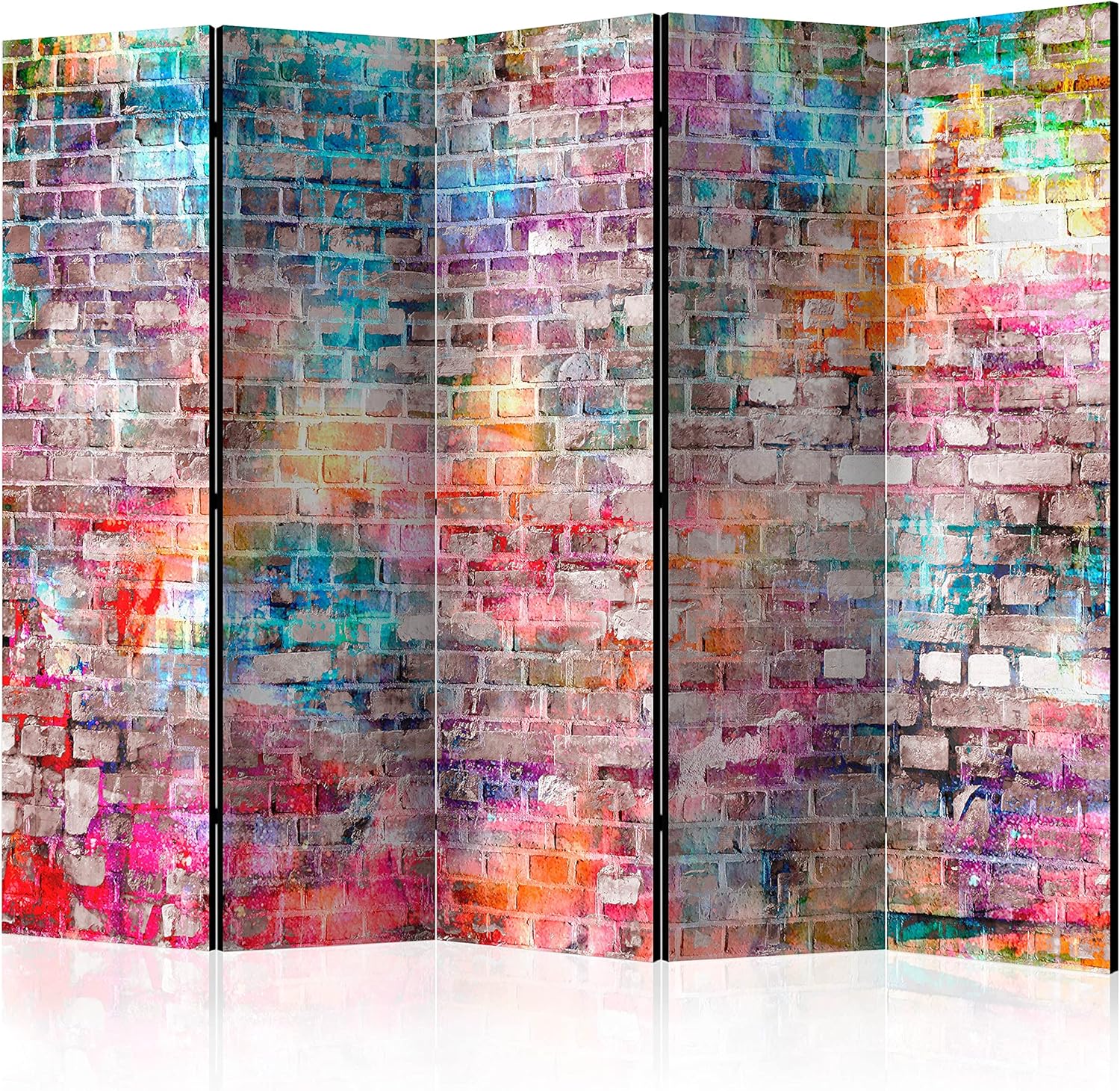 murando - Paravent Raumteiler Innen Ziegel 225x172 cm 5-teilig Einseitig Raumtrenner Trennwand Holz Room Divider Mobiler Sichtschutz Spanische Wand Raum Abtrennung 3D Effekt Steinwand f-B-0131-z-c