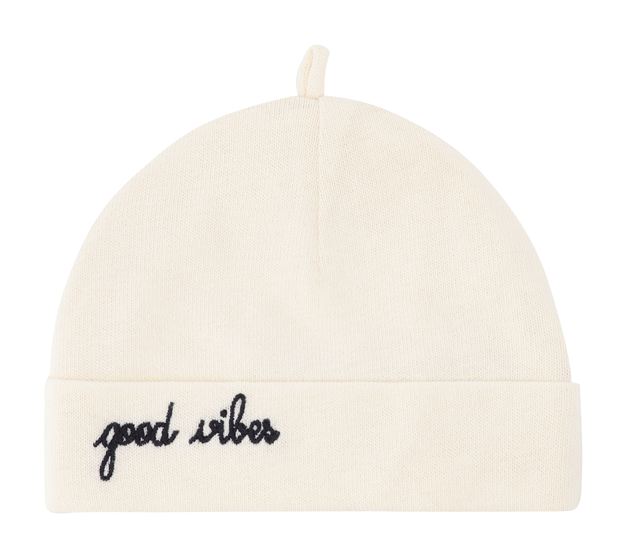 BIRTH BEANIE CHAUMONT GOOD VIBES - Bonnet de naissance brodé good vibes en coton bio | Blanc