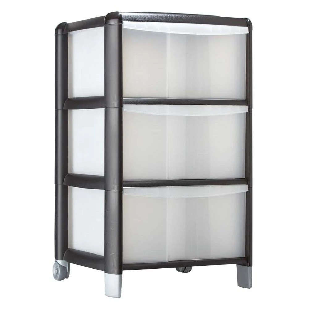 Tour de rangement transparente et noire 3 tiroirs 20L