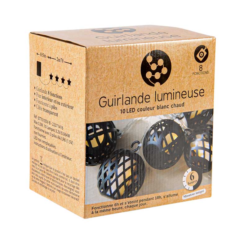 Guirlande lumineuse de lanternes 10 LED blanc