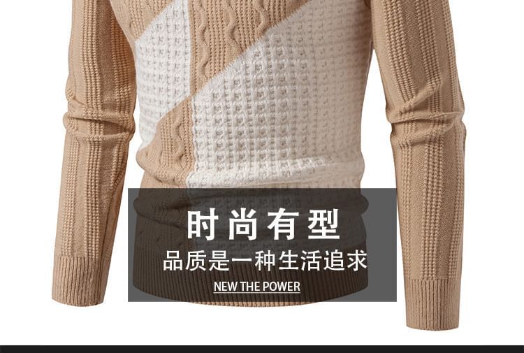 Sunkissed - Tweekleurige gebreide top met lange mouwen en nephals