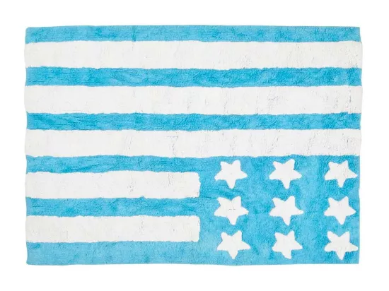 Tapis enfant 124x167 fait main en coton bleu et blanc DRAPA