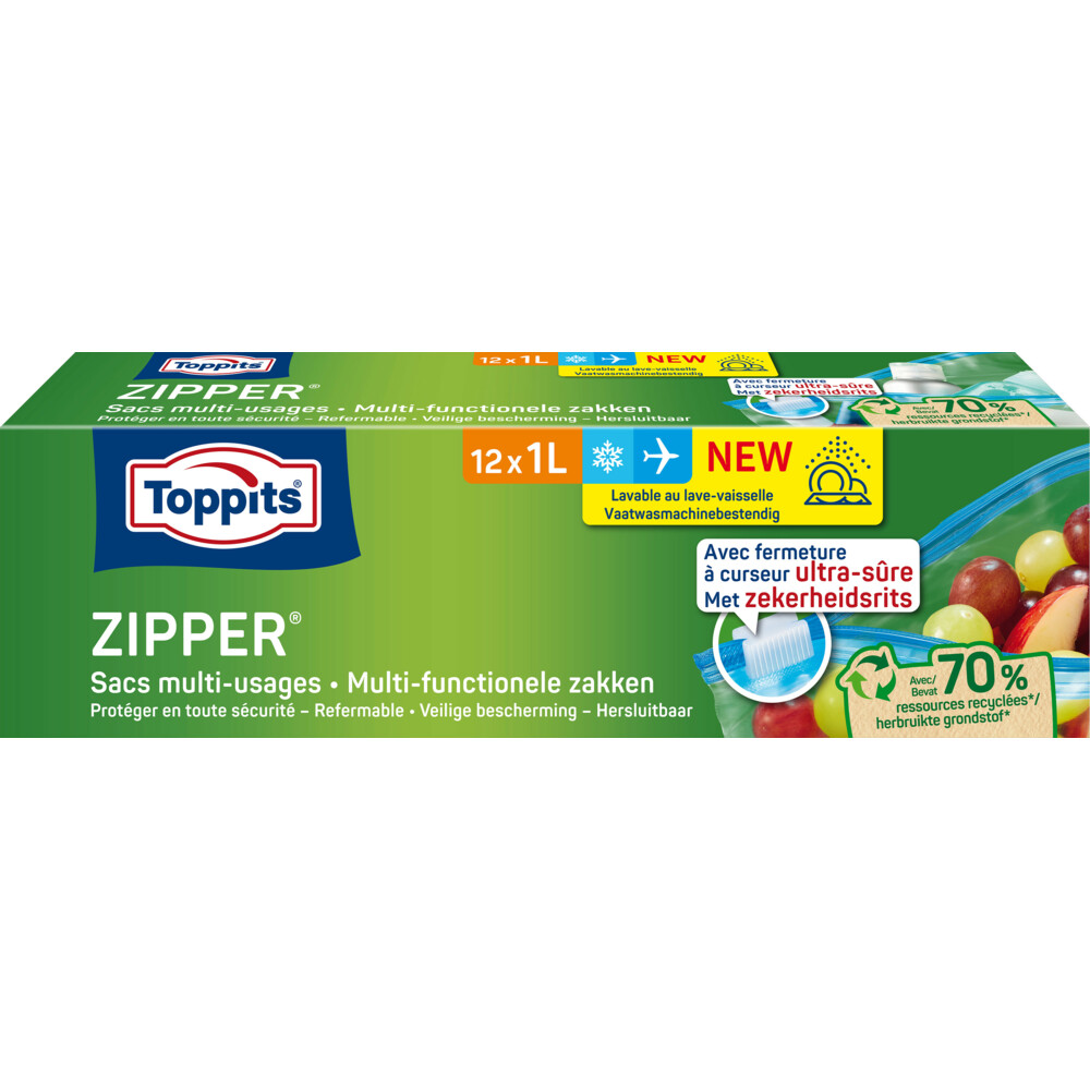 Toppits Zipper Multi-Functionele Zakken 1 liter12 stuks