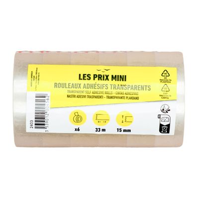 Les Prix Mini - 6 Rubans adhésifs transparents - 15 mm x 33 m
