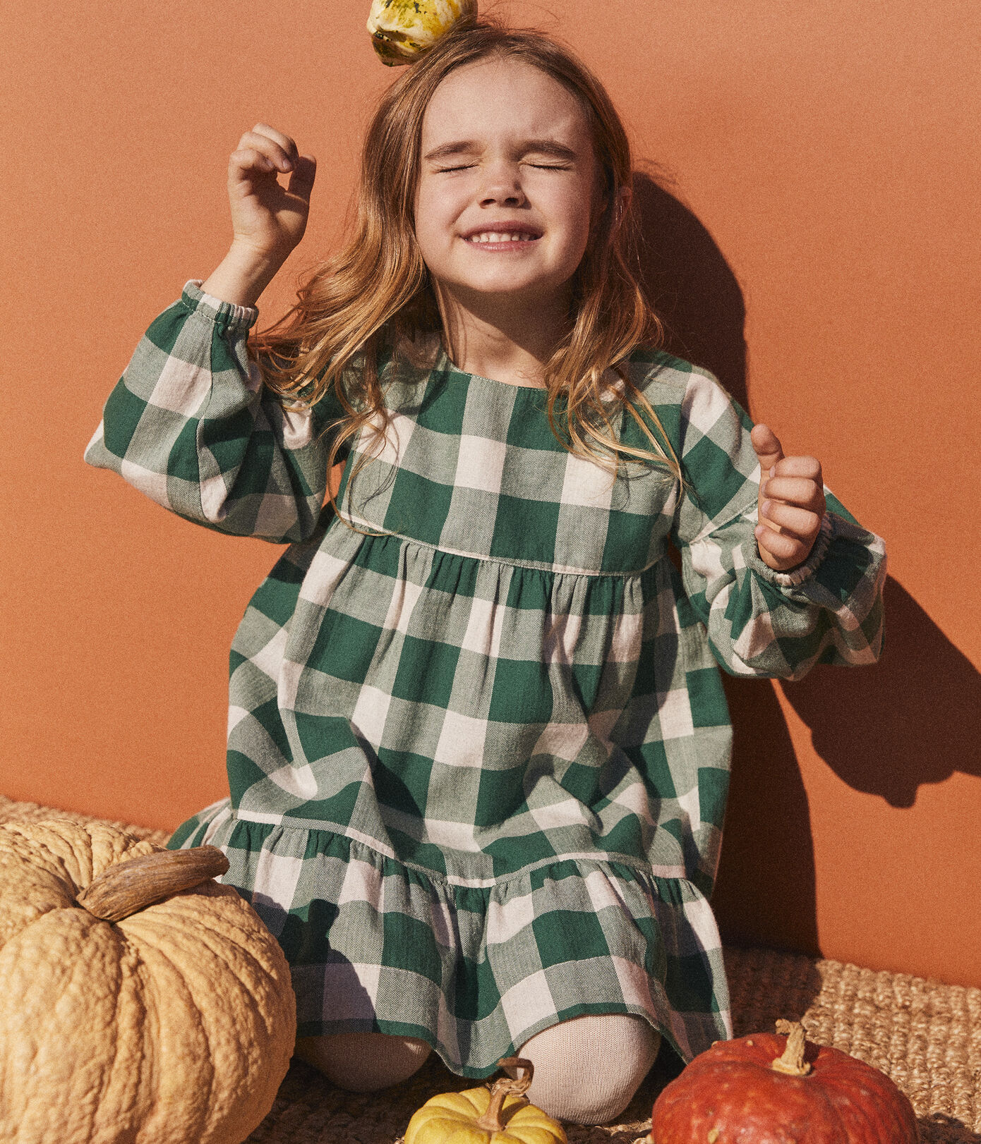 Robe à carreaux manches longues en flanelle enfant fille