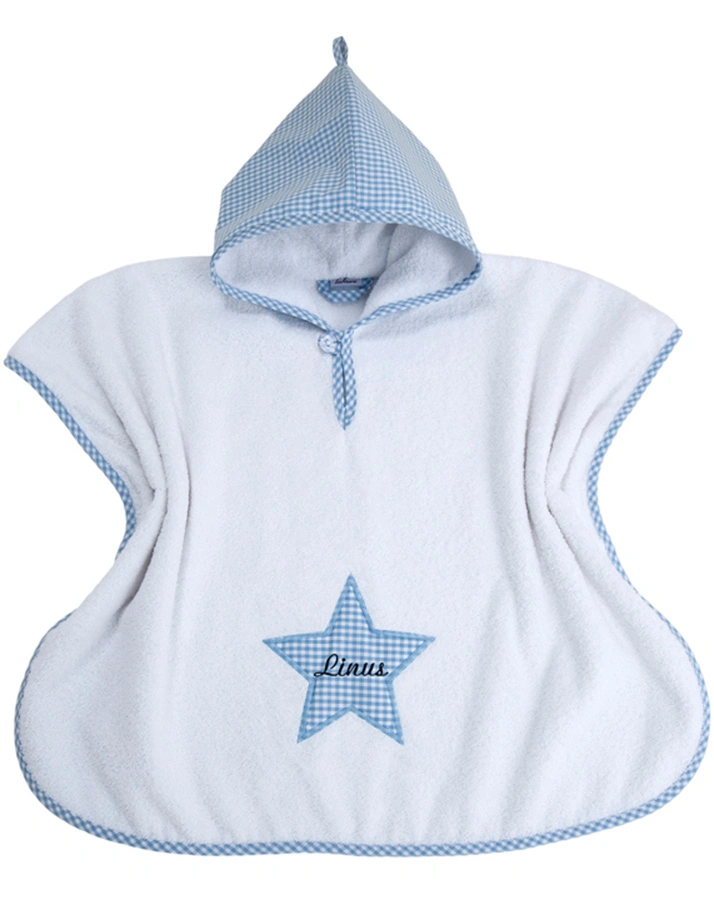 Personalisierter Bade-Poncho STERN hellblau (Stickfarbe: apfelgrün)