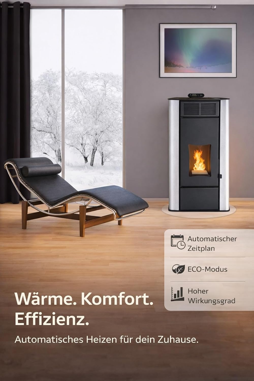 NEMAXX® P18 Wasserführender Hydro-Pelletofen 18 kW bis 300 m³ – BAFA/förderfähig–Zentralheizung – A+ 40 kg Tank – Wasser 12,5 kW – bis 18 Std. Laufzeit – ECO, Automatik, Wochentimer, Wi-Fi Ready – Rot
