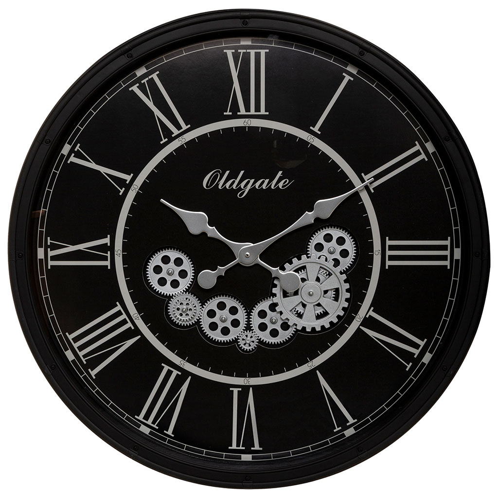 Horloge mécanique plastique noire D 76cm