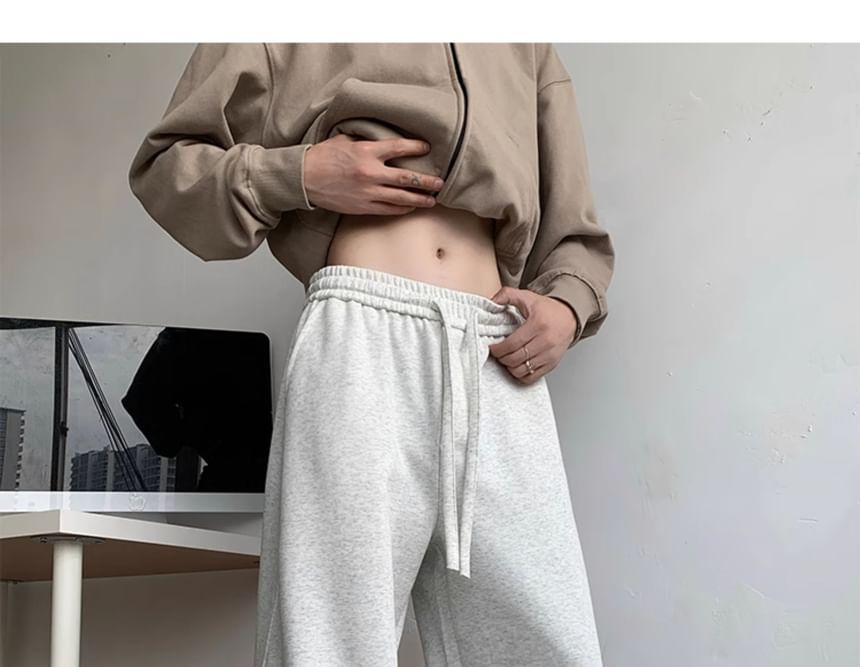 Whyessa - Effen joggingbroek met trekkoord in de taille en wijde pijpen
