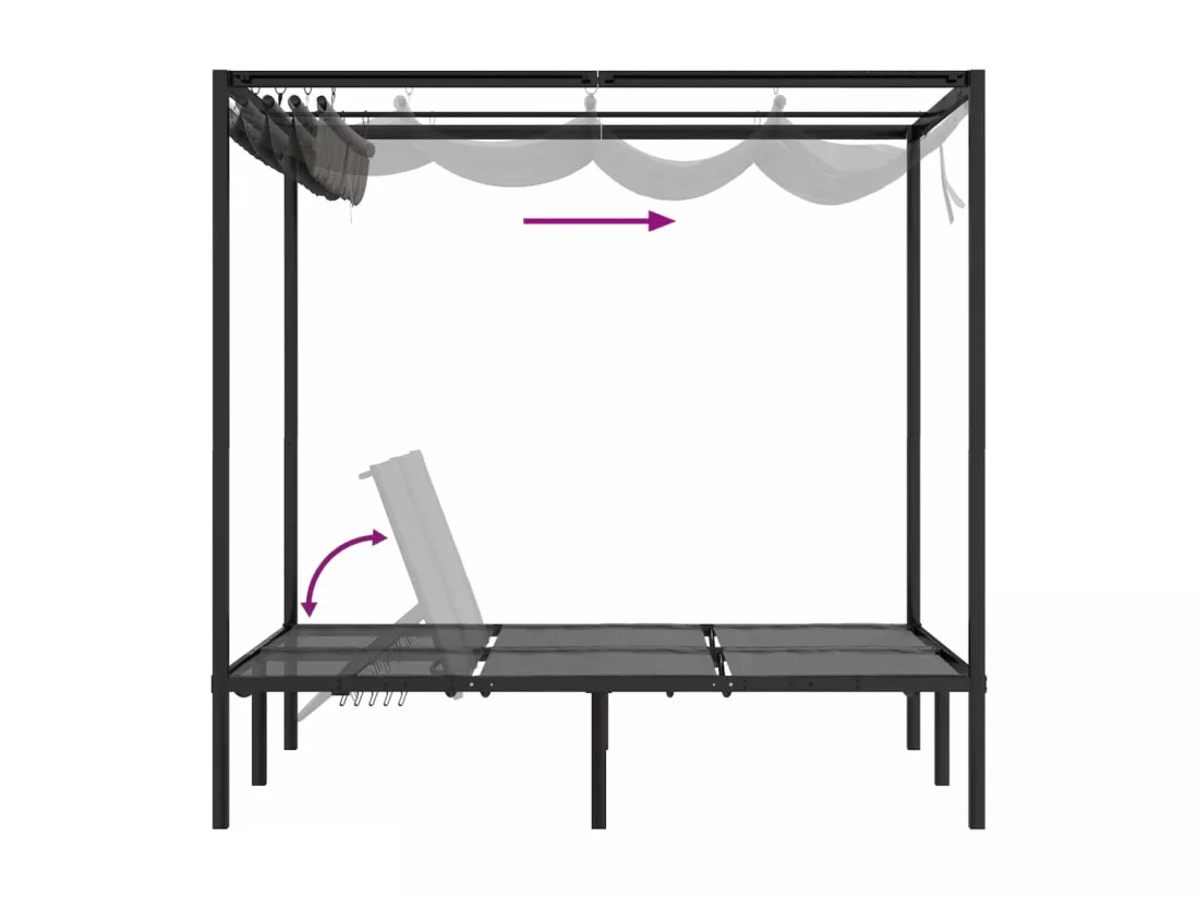 Chaise longue double avec rideaux latéraux et supérieurs