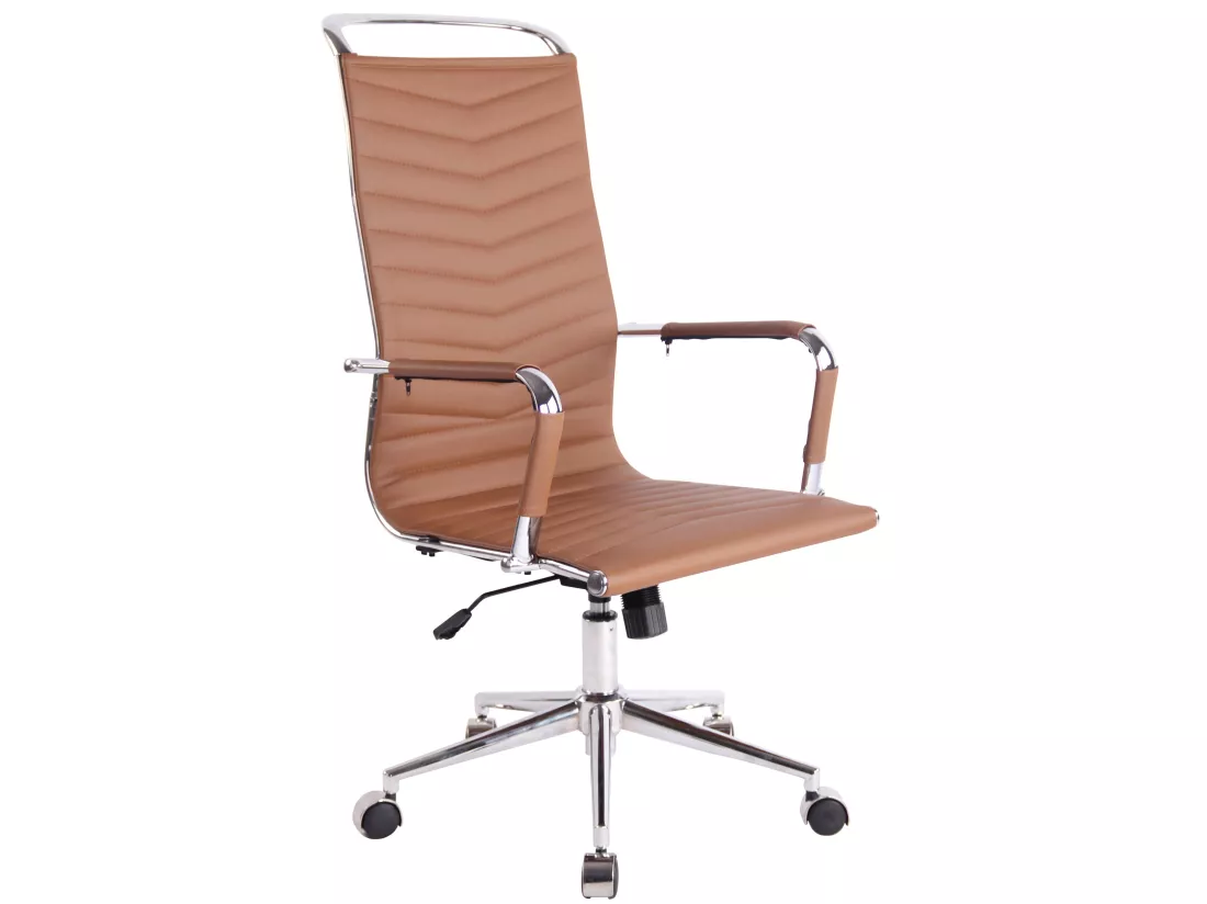 Chaise de bureau - Similicuir & Métal chromé - Marron clair - Batley