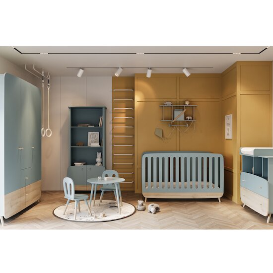 Firmiana Armoire 3 Portes + 4 Tiroirs   Bleu Orage / Bois Naturel        de               CBA Meubles