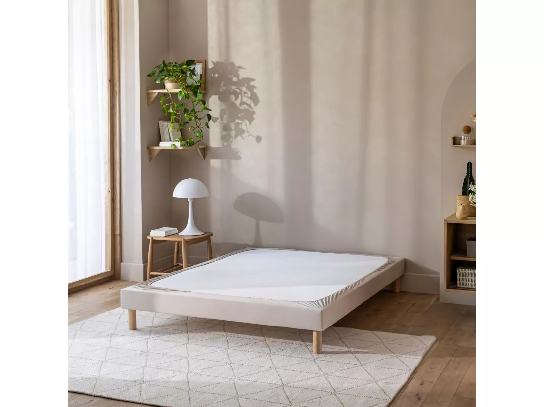 Cache-sommier coton jersey beige 160x190