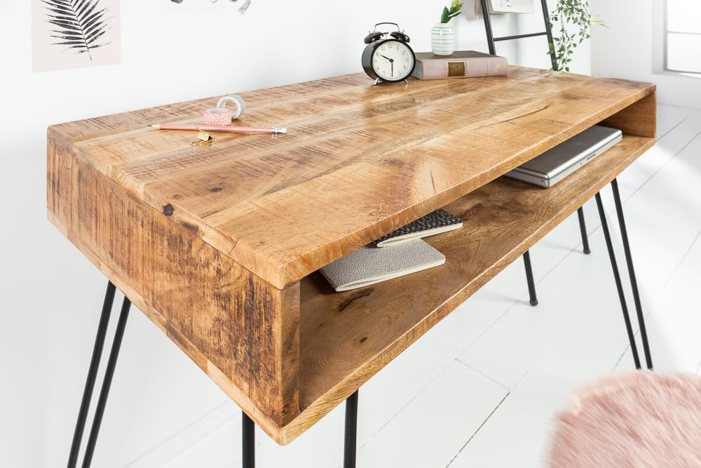 Riess Ambiente Massiver Schreibtisch Scorpion Natur 100cm Mangoholz Hairpin Legs Konsolentisch Holztisch Bürotisch Schminktisch Laptoptisch