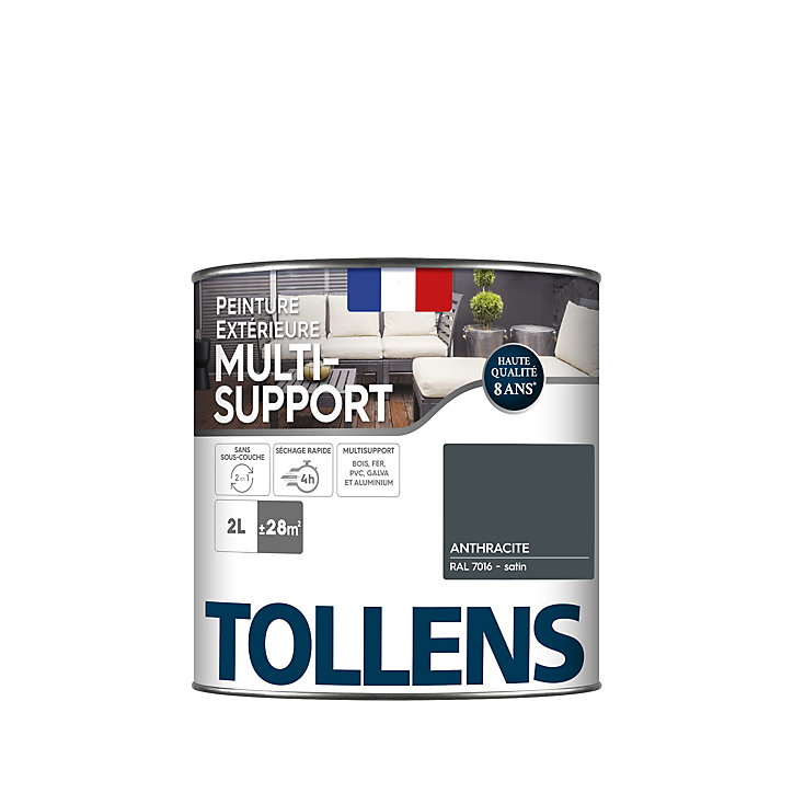 Peinture extérieure multi-supports Tollens satin gris anthracite 2L