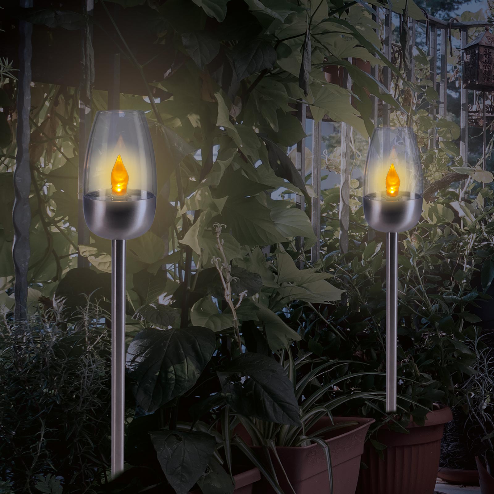 2er-Set Solar-LED-Erdspieße - Flammeneffekt - 39 cm