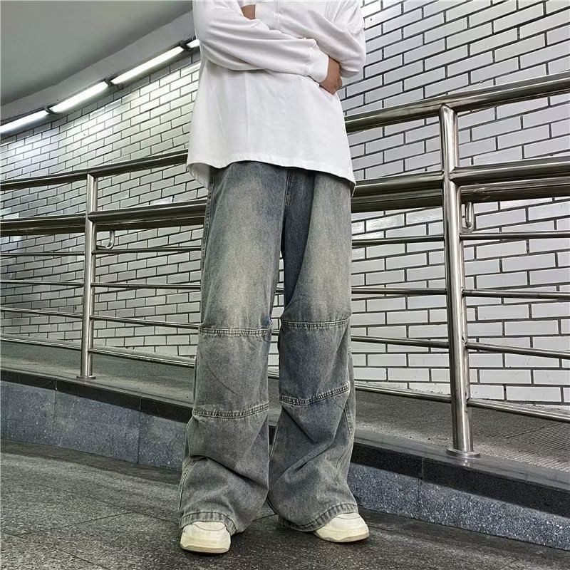 Kenning - Mid Rise Washed Wide Leg Jeans
