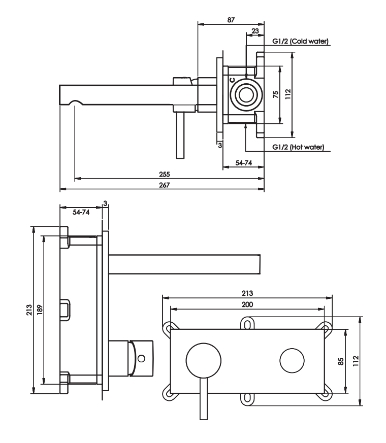 Brauer Copper Edition ColdStart wastafelkraan inbouw rechte uitloop met achterplaat model D2 koper geborsteld PVD