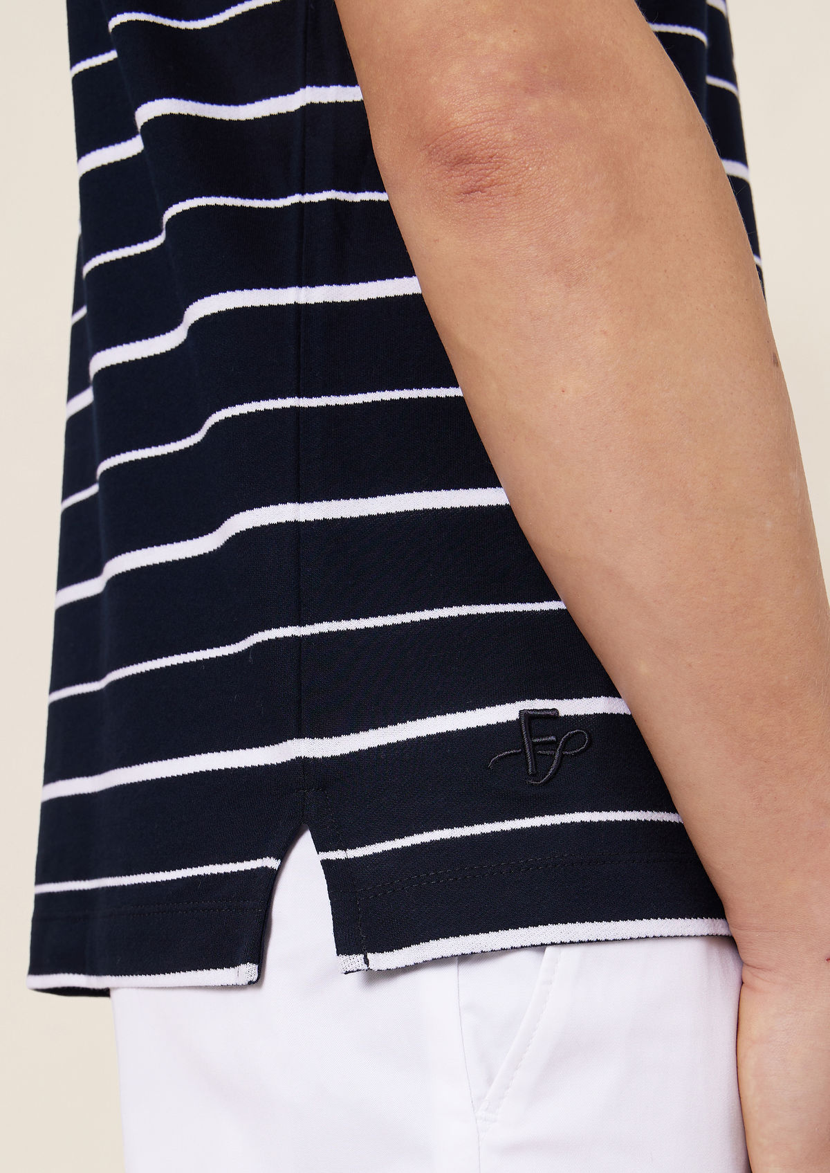 Polo manches courtes Slim en coton bleu marine à rayures blanches