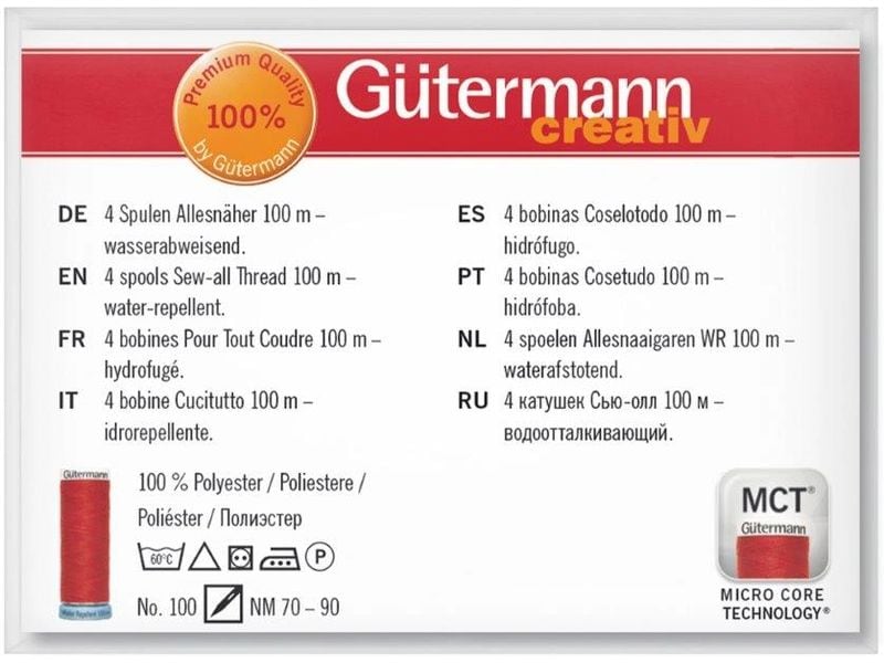 Gütermann Nähgarn-Set Water Repellent 4 Stück, Beige/Braun/ Wasserabweisender Universalnähfaden im Set