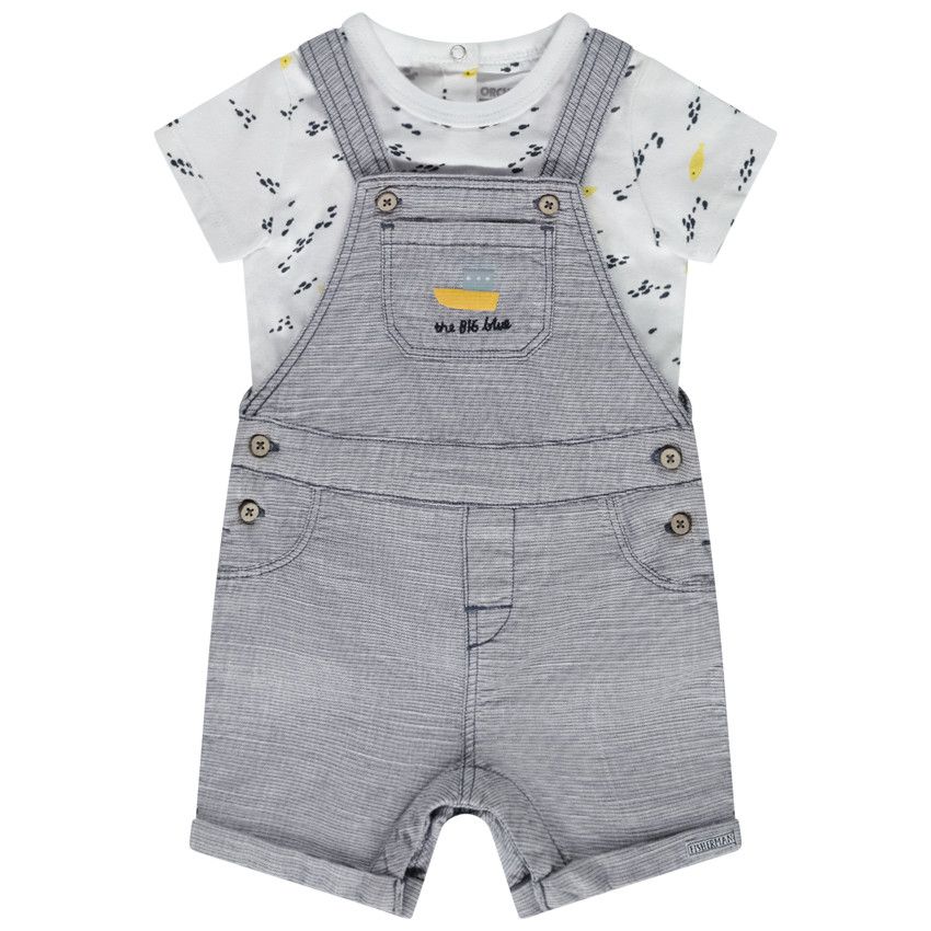 Ensemble 2 pièces avec salopette courte pour bébé garçon - Blanc