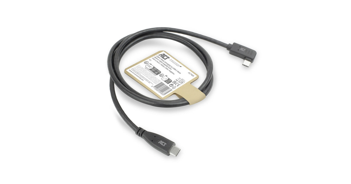 ACT ConnectivityUSB 3.2 USB-C (recht) naar USB-C (links/rechts haaks) kabel  (Zwart, 10 Gbit/s, 60W, 0,5 meter)