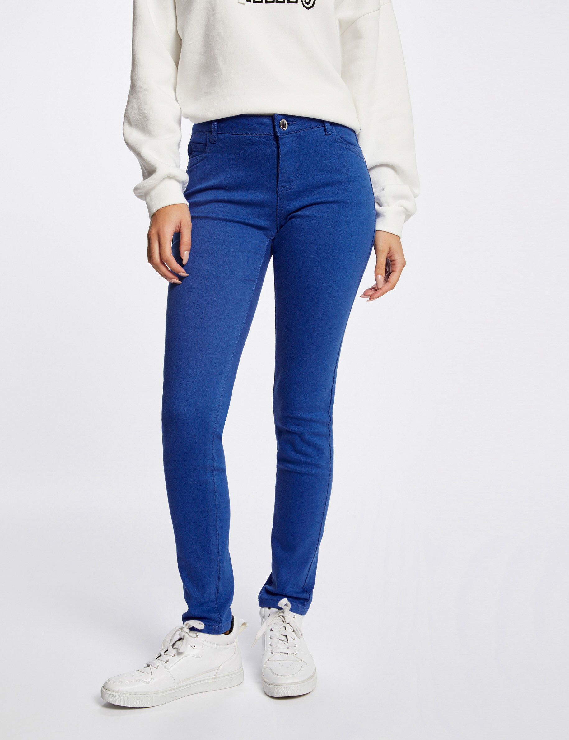 Pantalon skinny taille basse bleu moyen femme - bleu_moyen