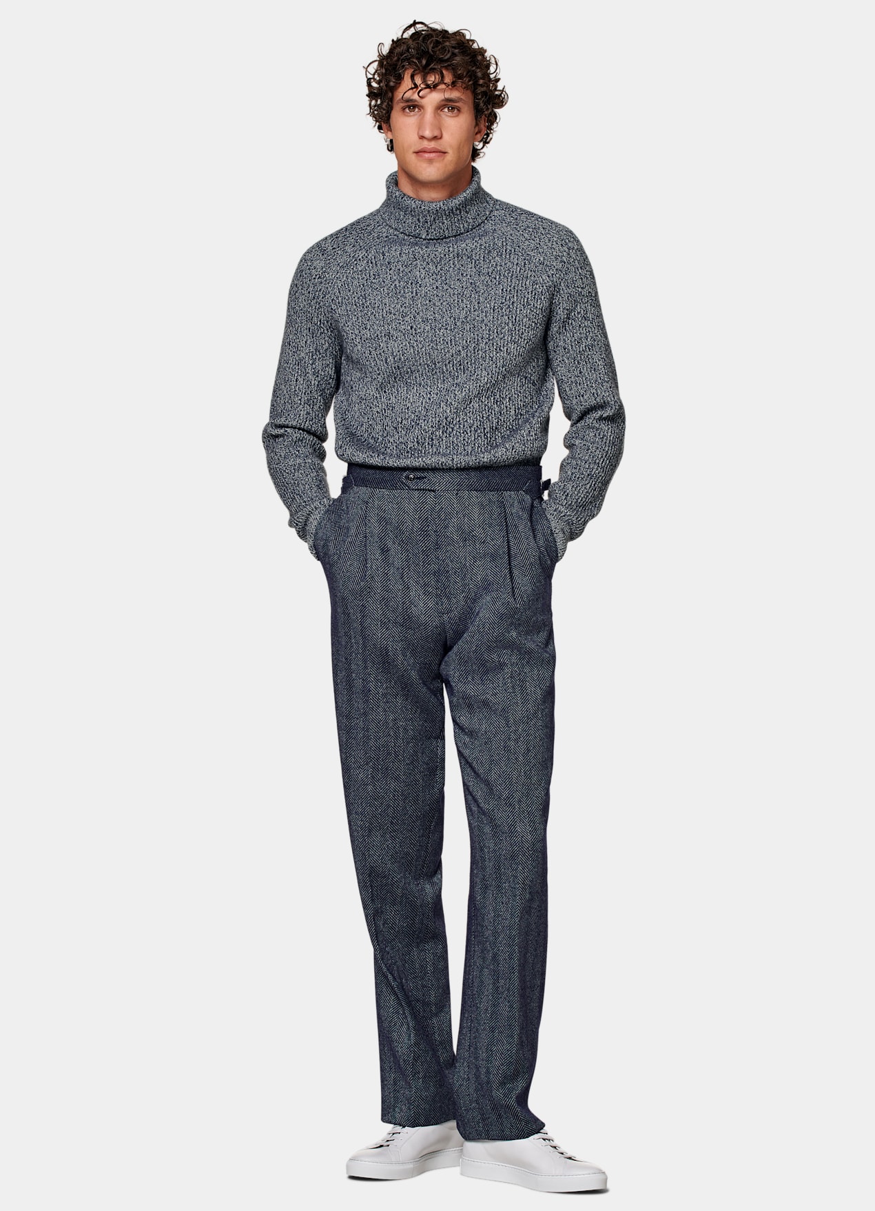 Pantalon Wide Leg Straight bleu marine à chevrons