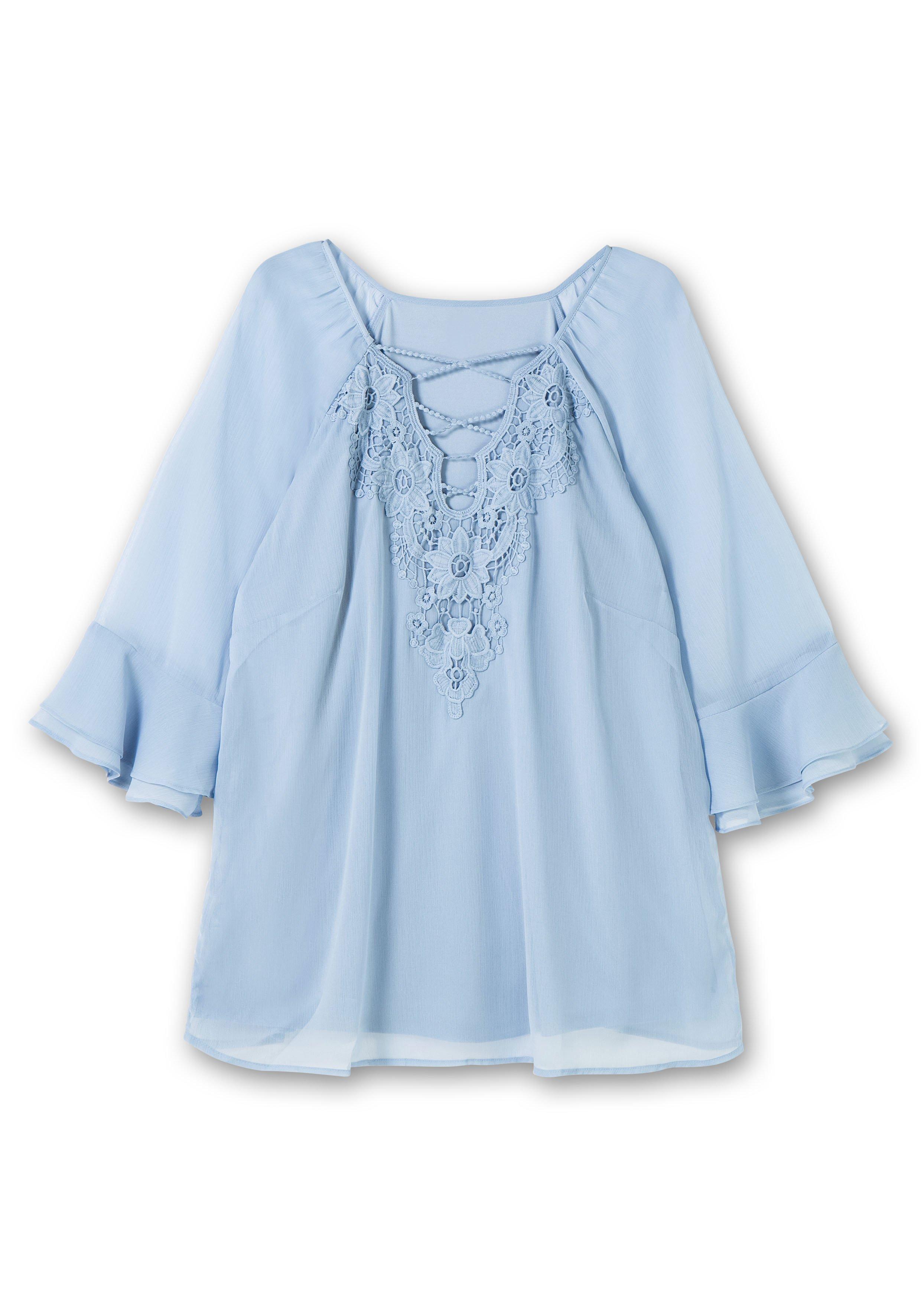 Chiffontunika mit Spitze und Volantärmeln
