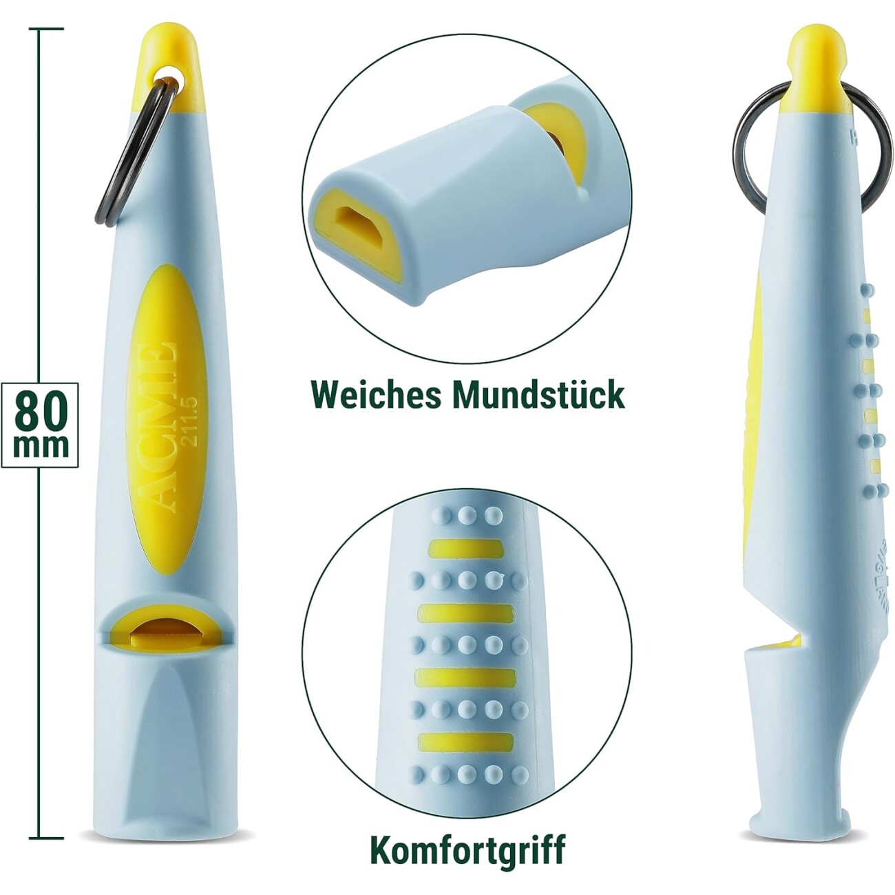 ACME ALPHA Hundepfeife No. 211.5 mit Pfeifenband blau/ gelb