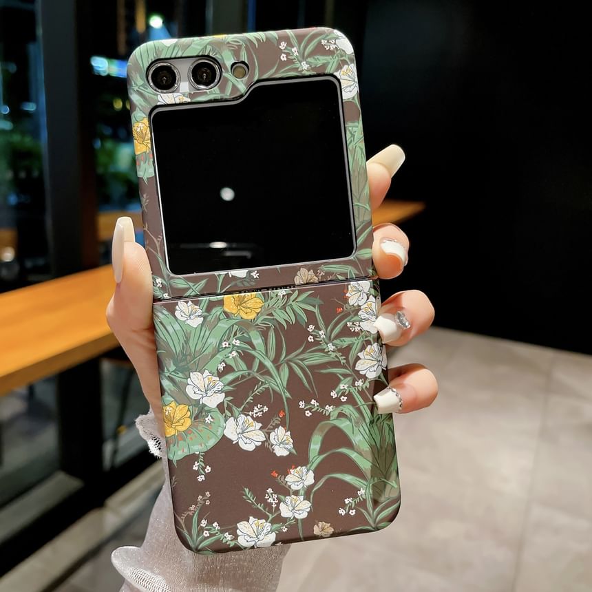 Edgin - Retro bloemenhoesje voor mobiele telefoon - Samsung Galaxy Z Flip 3 / Flip 4 / Flip 5