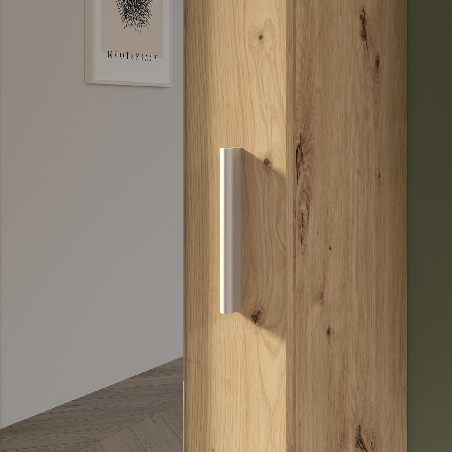 Forte NET106 Schuhschrank 50, schmaler Flurschrank mit 6 Einlegeböden und Spiegelfront, Flur, Diele, Holzwerkstoff, Artisan Eiche Holzdekor, 50,2 cm breit x 179,1 cm hoch x 34,8 cm tief