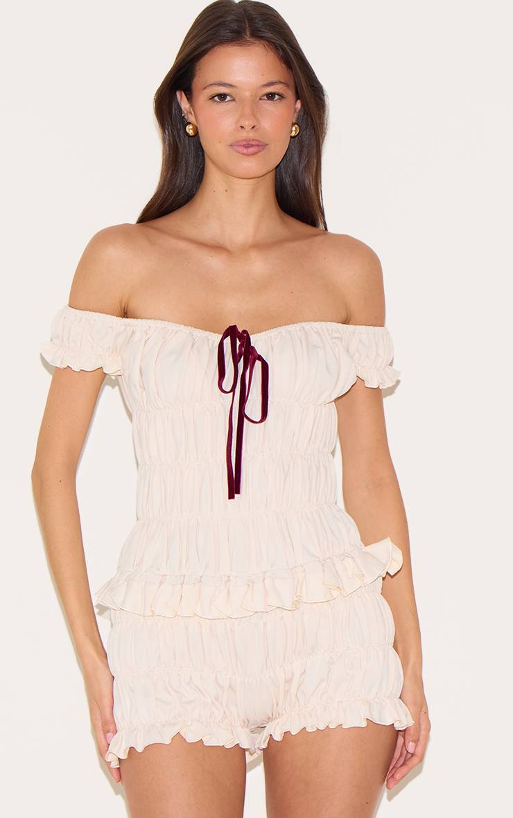 Gris Pierre Combinaison-short Bardot Froncée Extrême