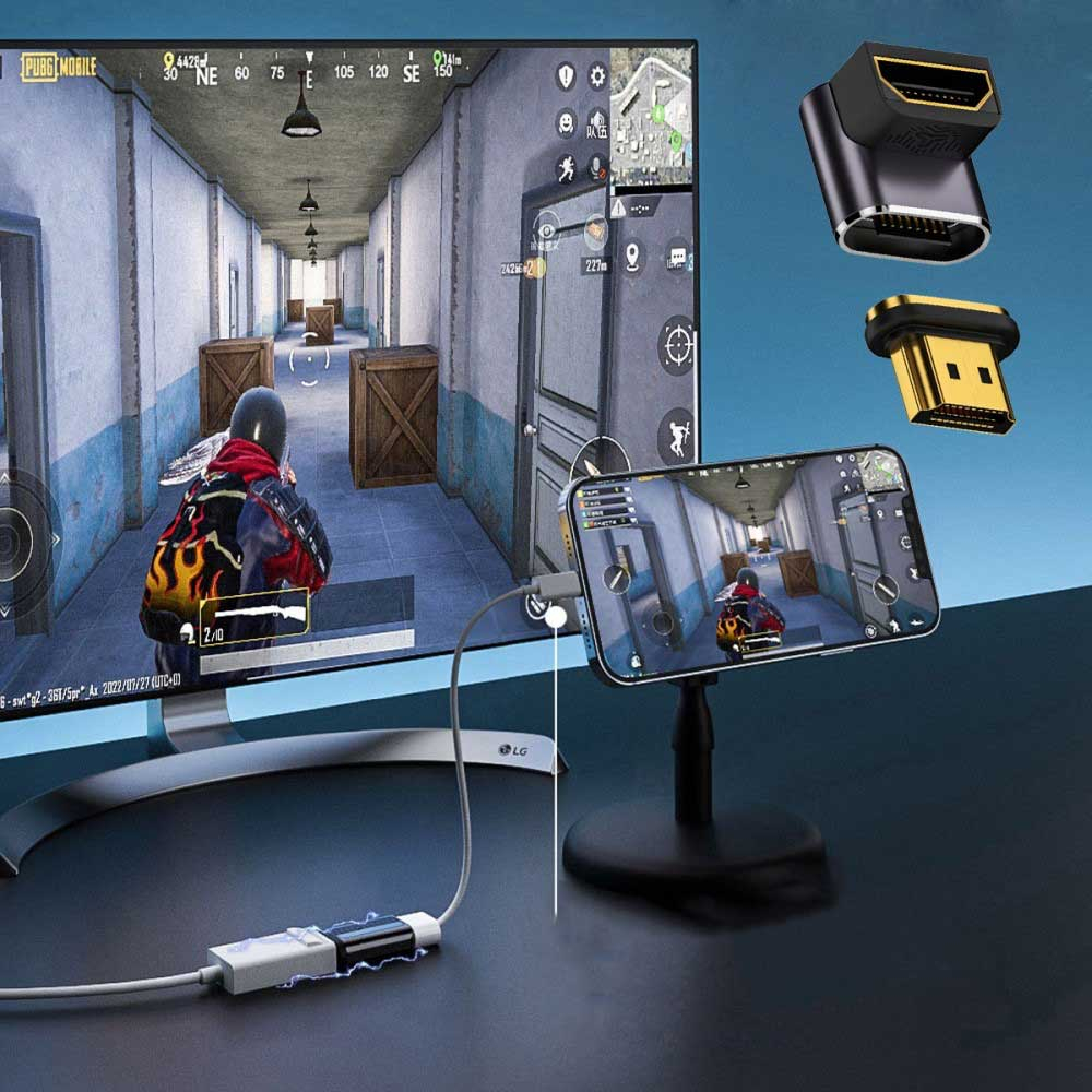 HDMI auf HDMI 8K@60Hz 90° Grad Winkel Adapter mit vergoldeten Kontakten (Winkel Unten) - Grau