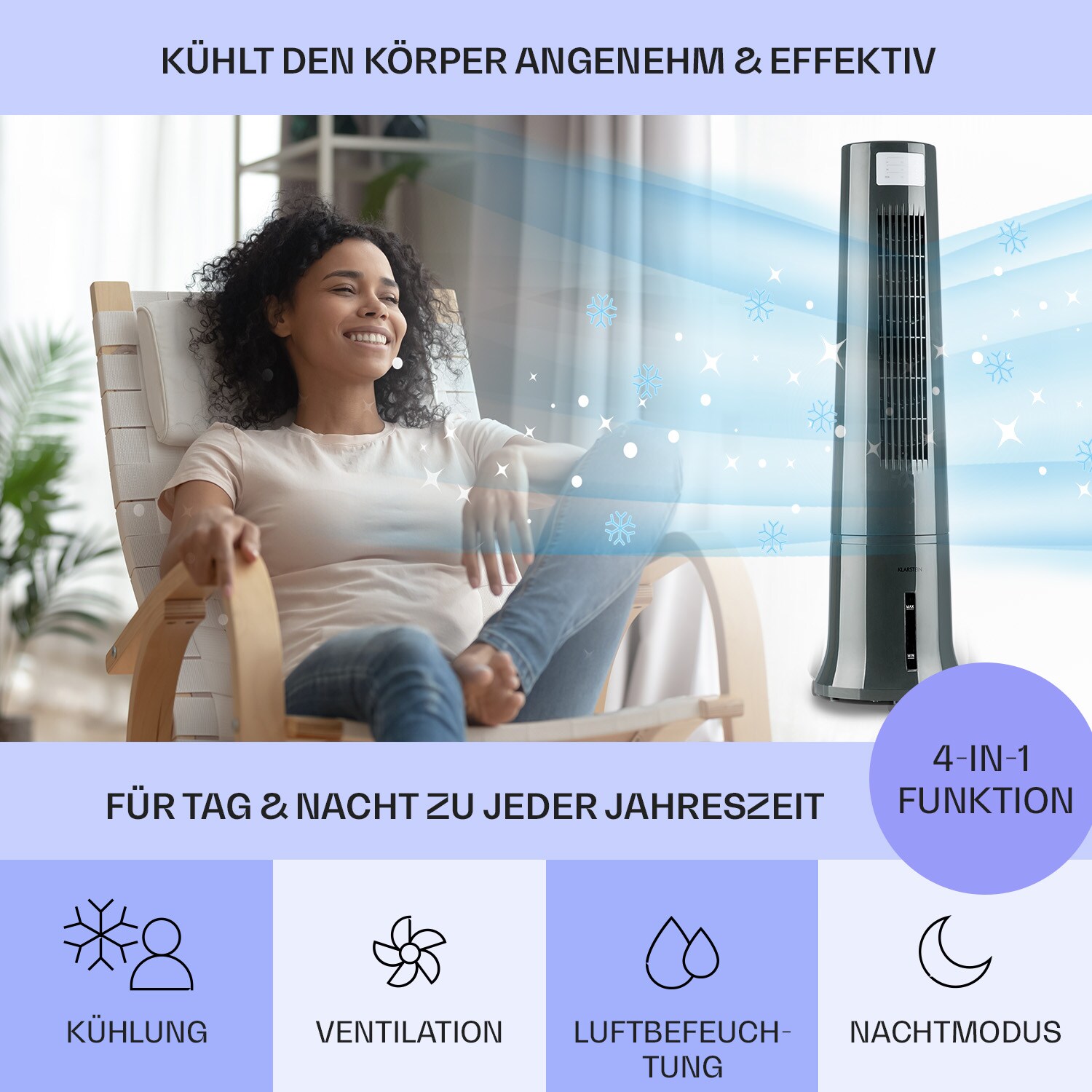 Highrise 3-in-1 Luftkühler Ventilator 35 Watt 3 Geschwindigkeiten Grau