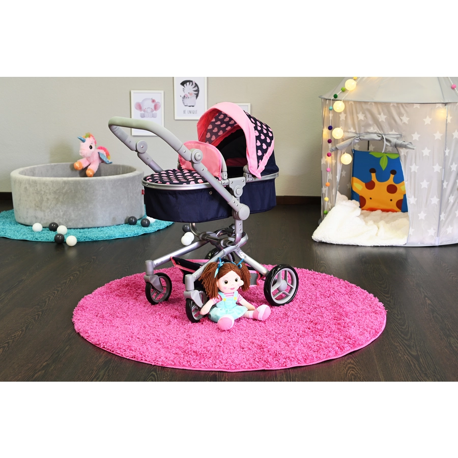 knorr toys® Puppenwagen Boonk - Pink Hearts blau