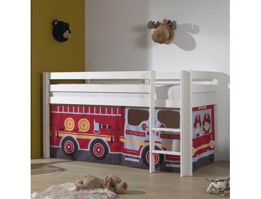 VIPACK - Lit mi-hauteur 90x200 sommier inclus housse pompier pino - b...