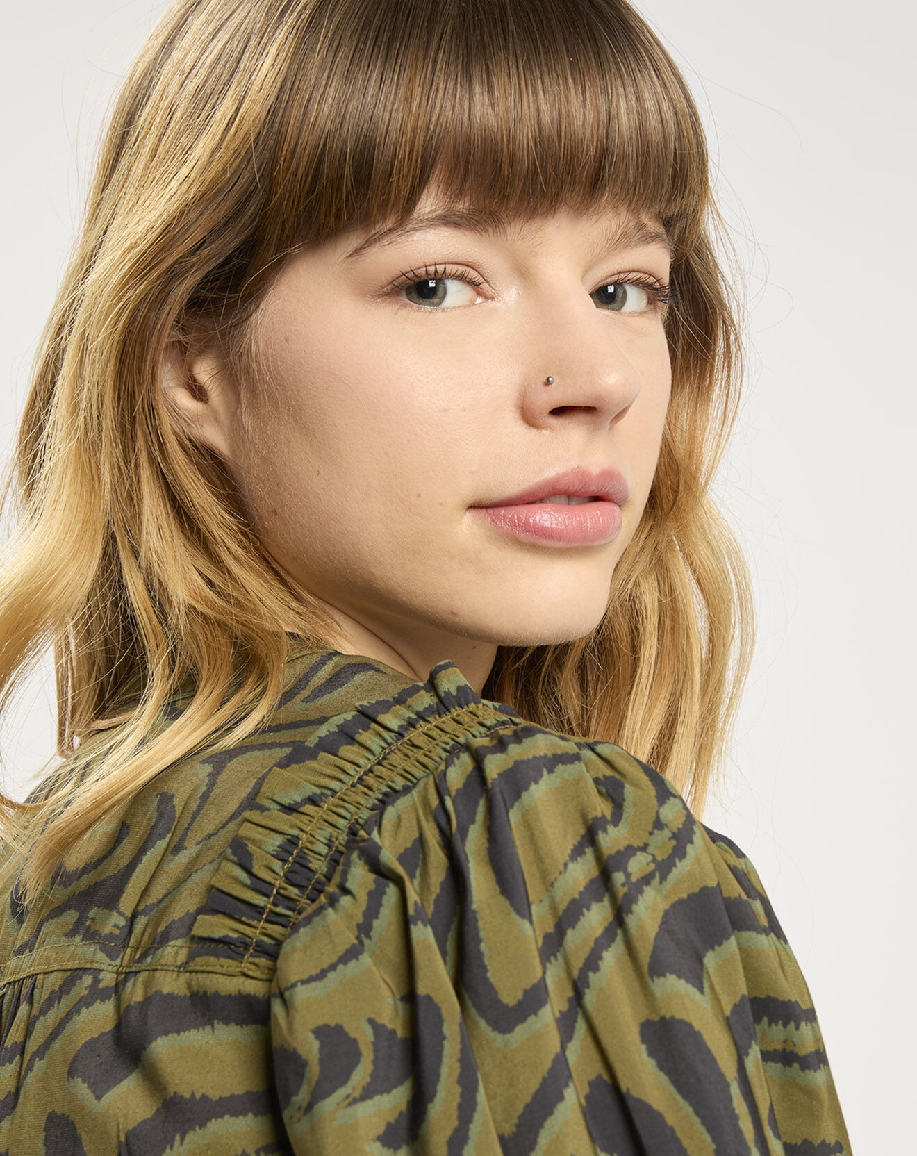 Scotch & Soda Robe Bouton Mi-Longue Zèbre vert/noir