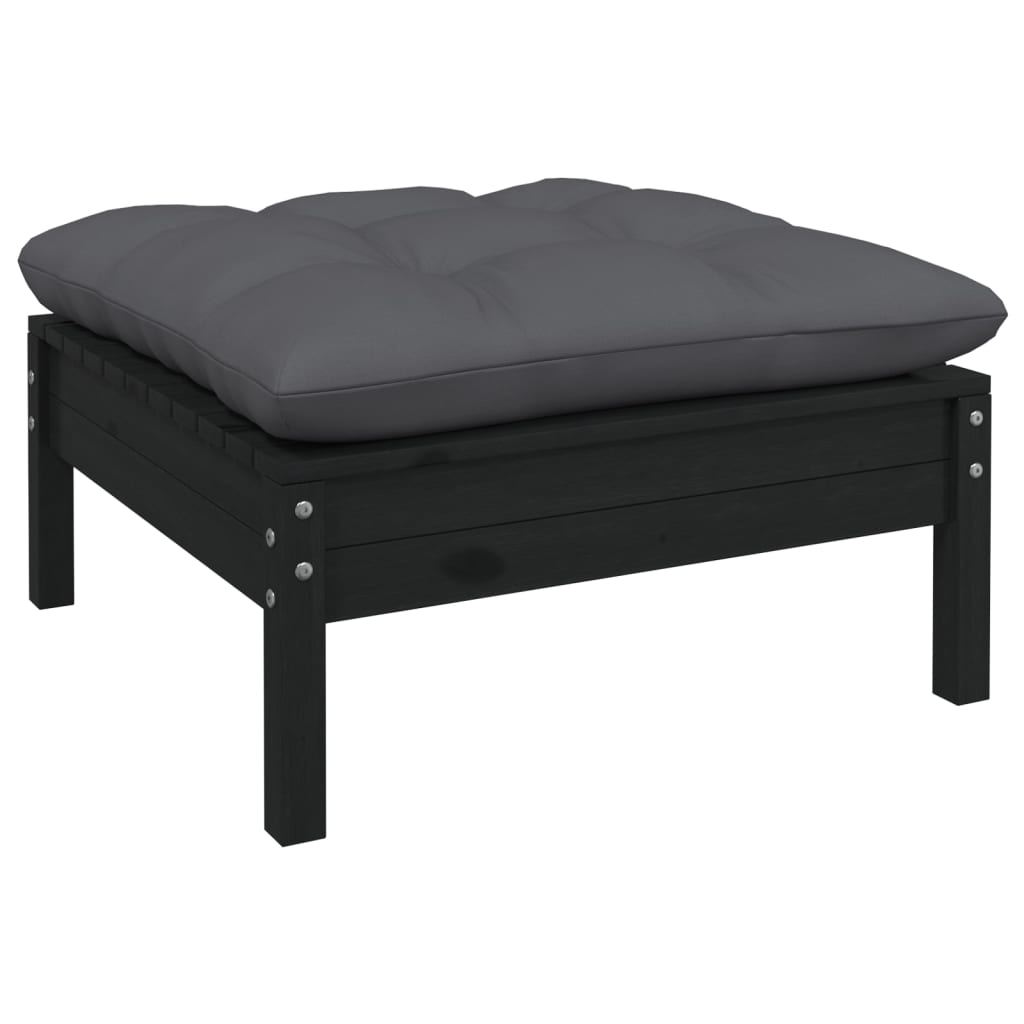 Salon de jardin meuble d'extérieur ensemble de mobilier 10 pièces avec coussins noir bois de pin