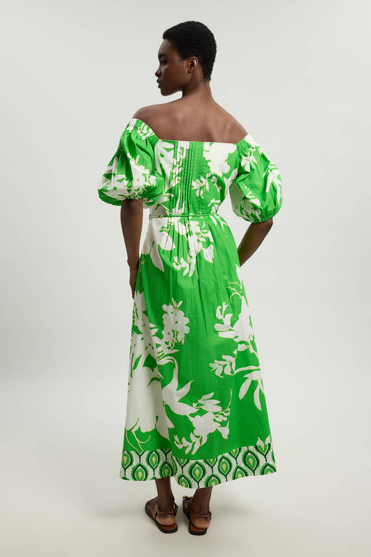 KarenMillen Robe Midi En Popeline De Coton Imprimé Fleuri Avec Détail De Perles