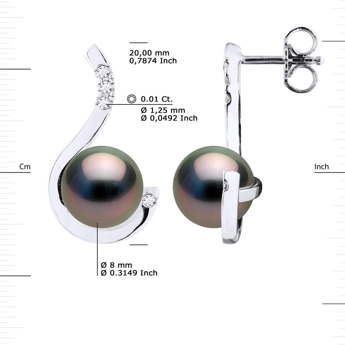 STELLA - Boucles d'Oreilles Perles de Tahiti 8-9 mm & Diamant - Or Blanc