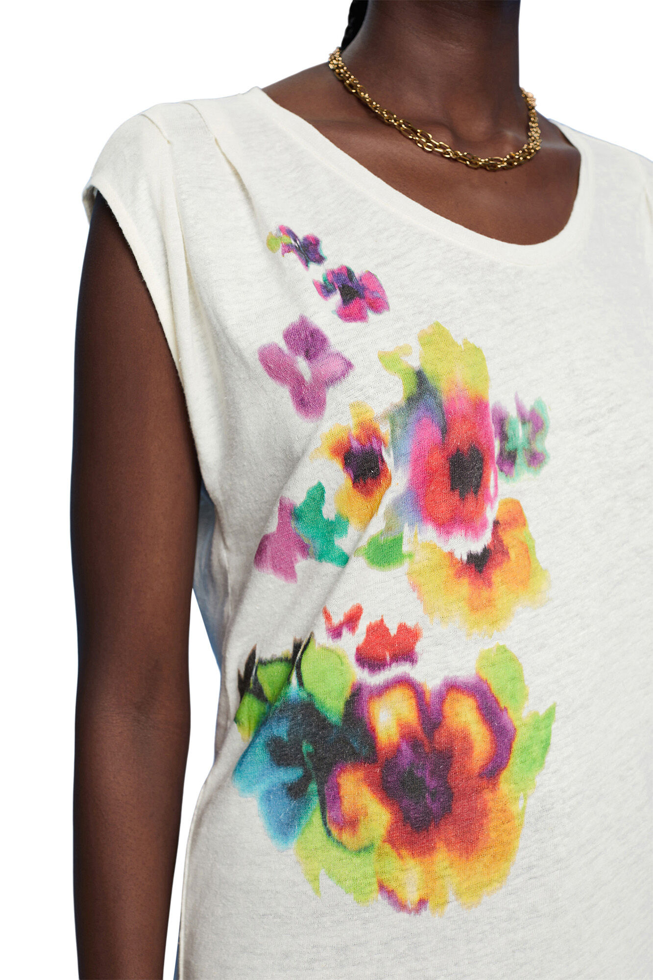 Camiseta de linho de manga curta estampada - Estampa branca